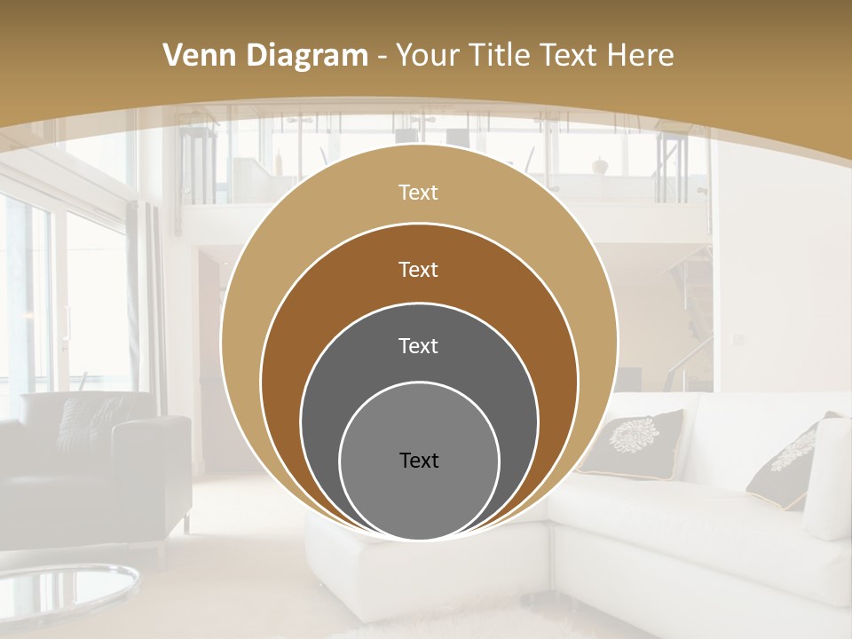 A Living Room With A White Couch And A Black Chair PowerPoint Template
