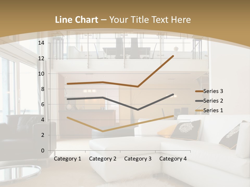 A Living Room With A White Couch And A Black Chair PowerPoint Template
