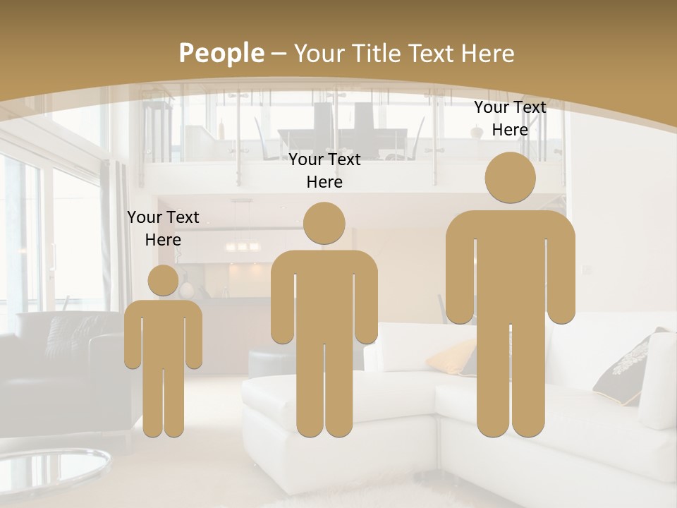 A Living Room With A White Couch And A Black Chair PowerPoint Template