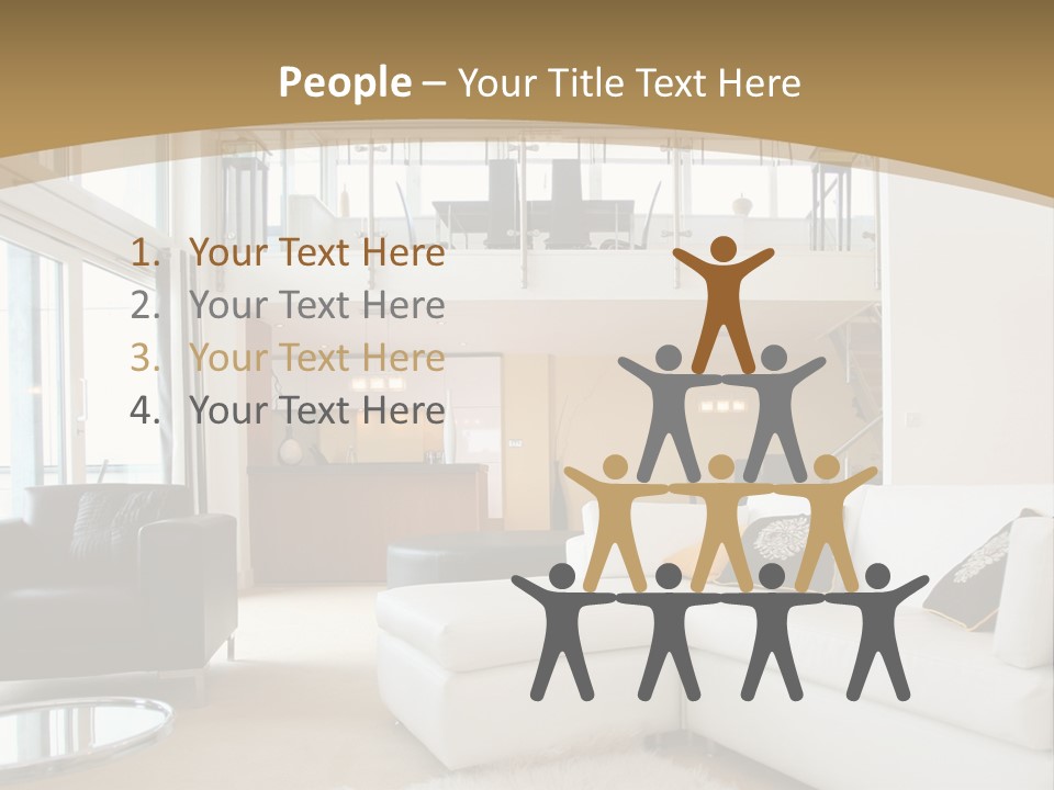 A Living Room With A White Couch And A Black Chair PowerPoint Template