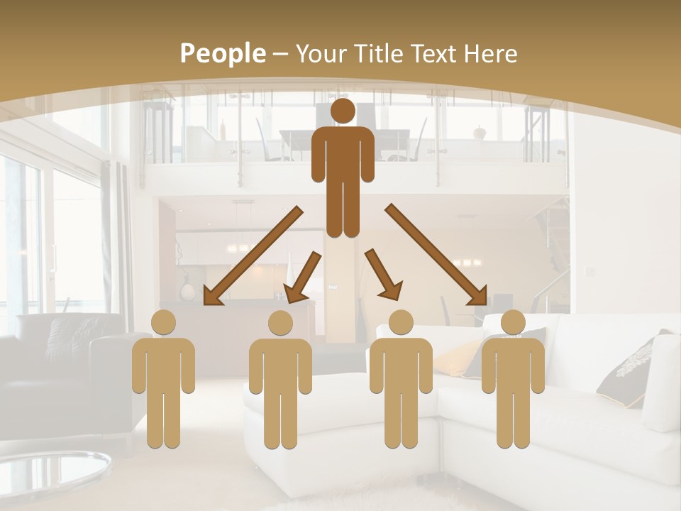 A Living Room With A White Couch And A Black Chair PowerPoint Template