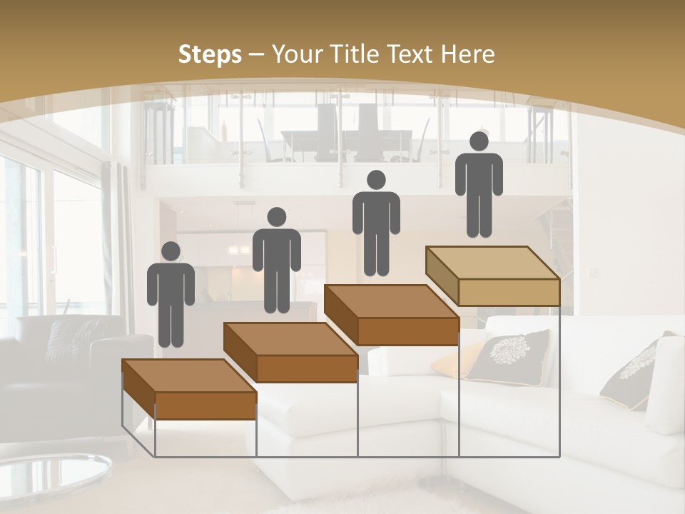 A Living Room With A White Couch And A Black Chair PowerPoint Template