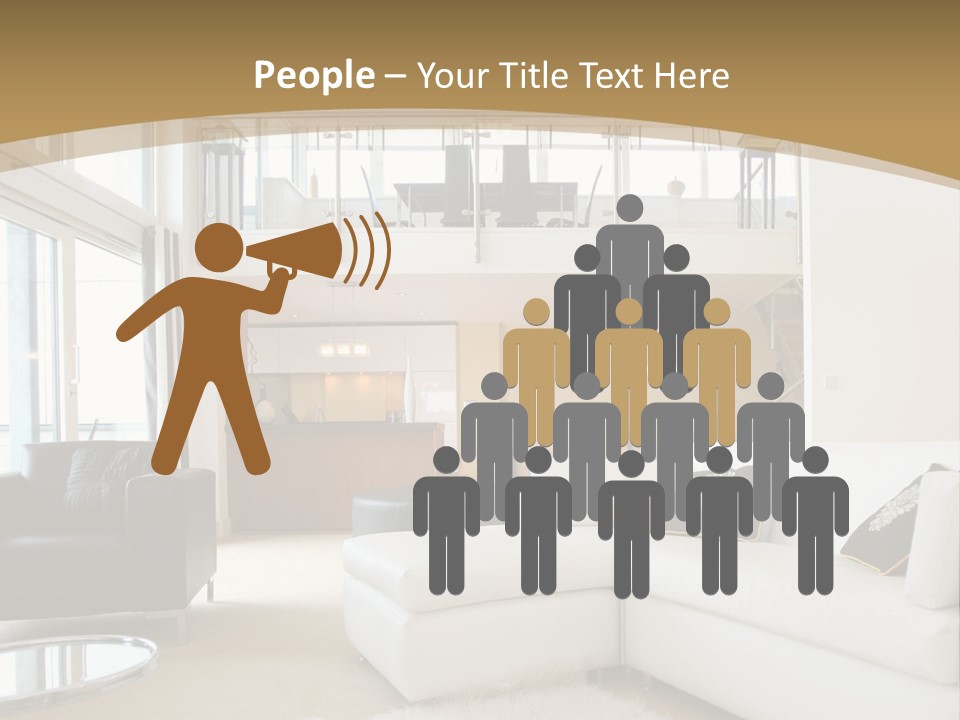 A Living Room With A White Couch And A Black Chair PowerPoint Template