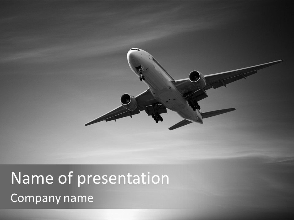 An Airplane Flying In The Sky With The Sun Behind It PowerPoint Template