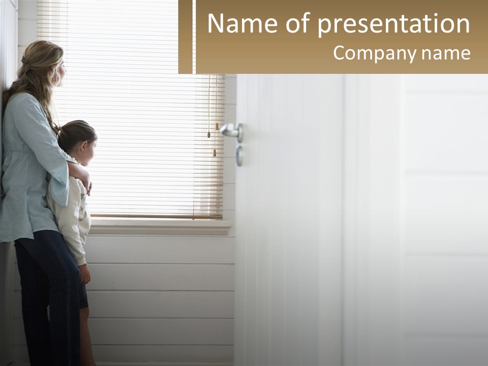 A Woman And Child Standing In Front Of A Window PowerPoint Template