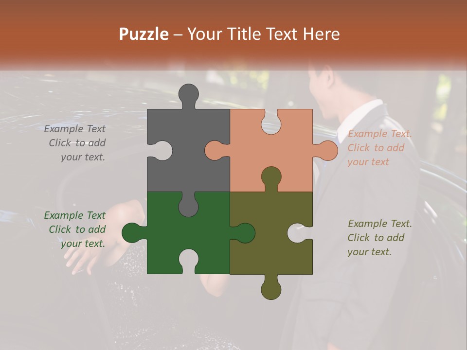 A Man In A Suit Shaking Hands With A Woman In A Car PowerPoint Template