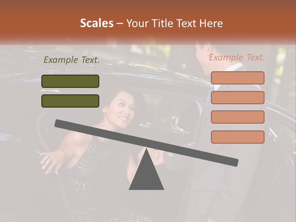 A Man In A Suit Shaking Hands With A Woman In A Car PowerPoint Template