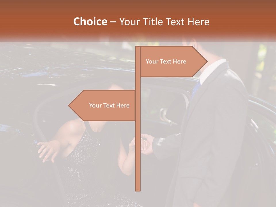 A Man In A Suit Shaking Hands With A Woman In A Car PowerPoint Template