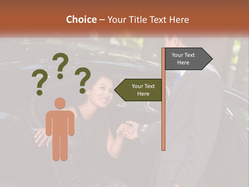 A Man In A Suit Shaking Hands With A Woman In A Car PowerPoint Template