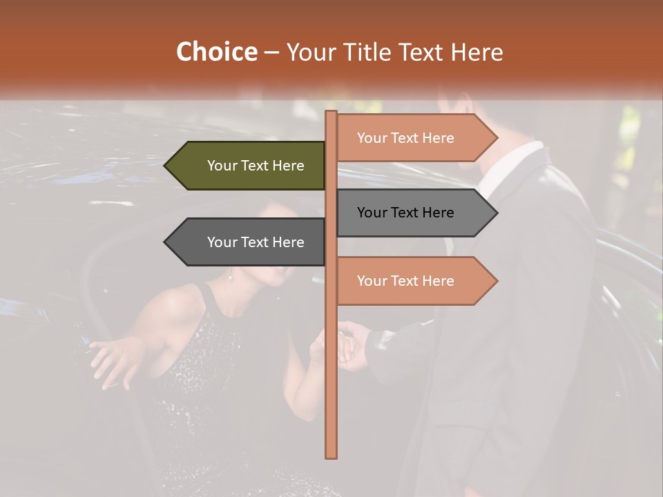 A Man In A Suit Shaking Hands With A Woman In A Car PowerPoint Template