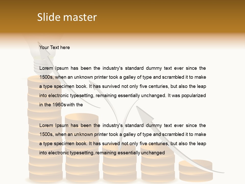 A Light Bulb Sitting On Top Of Stacks Of Coins PowerPoint Template