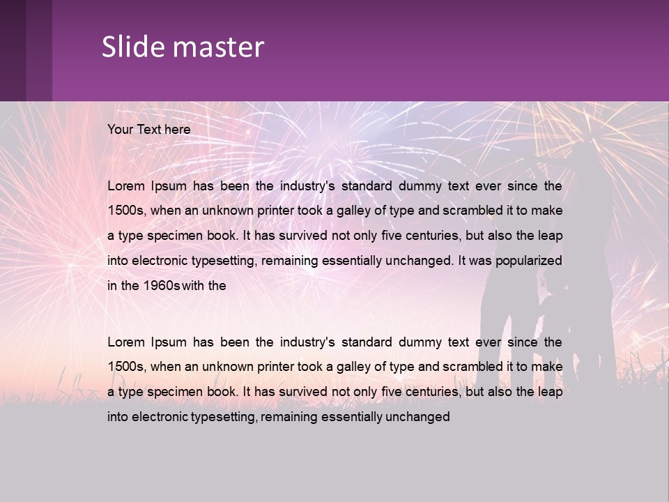 A Group Of People Standing Next To Each Other In Front Of Fireworks PowerPoint Template