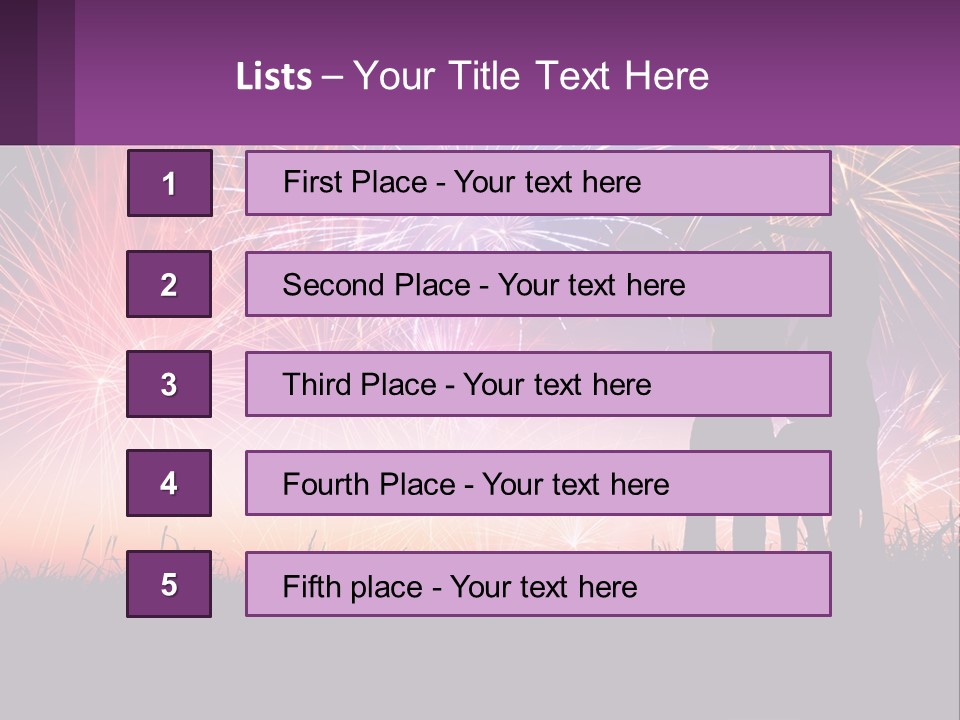 A Group Of People Standing Next To Each Other In Front Of Fireworks PowerPoint Template