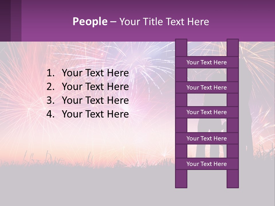 A Group Of People Standing Next To Each Other In Front Of Fireworks PowerPoint Template