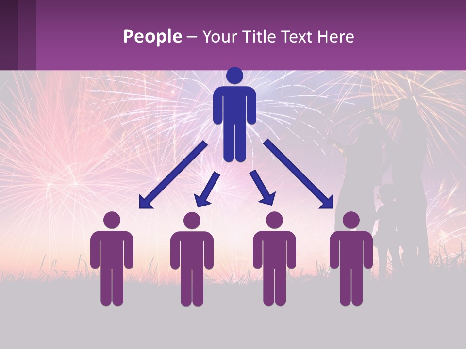 A Group Of People Standing Next To Each Other In Front Of Fireworks PowerPoint Template