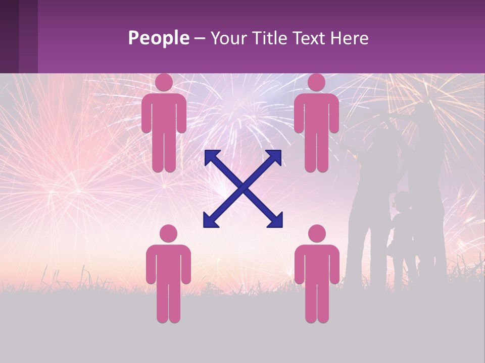 A Group Of People Standing Next To Each Other In Front Of Fireworks PowerPoint Template