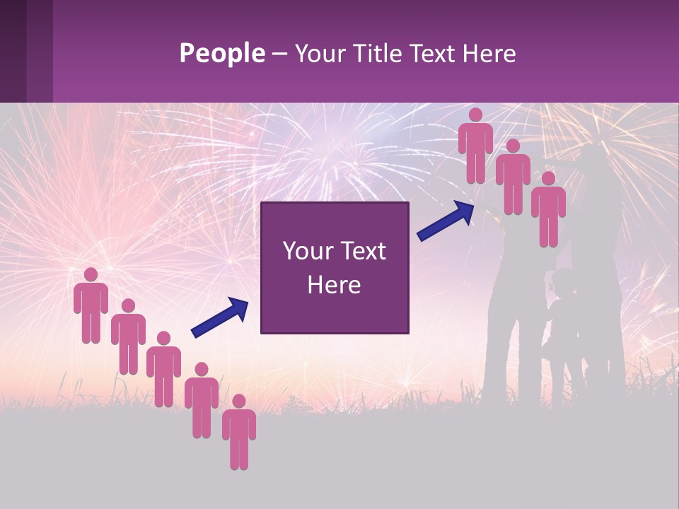 A Group Of People Standing Next To Each Other In Front Of Fireworks PowerPoint Template