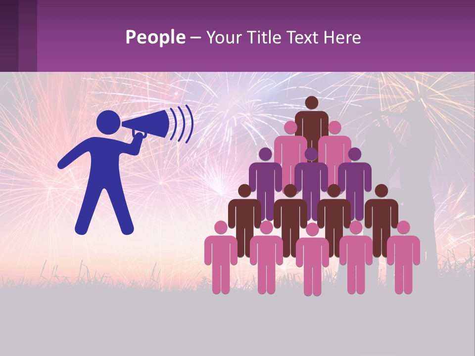 A Group Of People Standing Next To Each Other In Front Of Fireworks PowerPoint Template