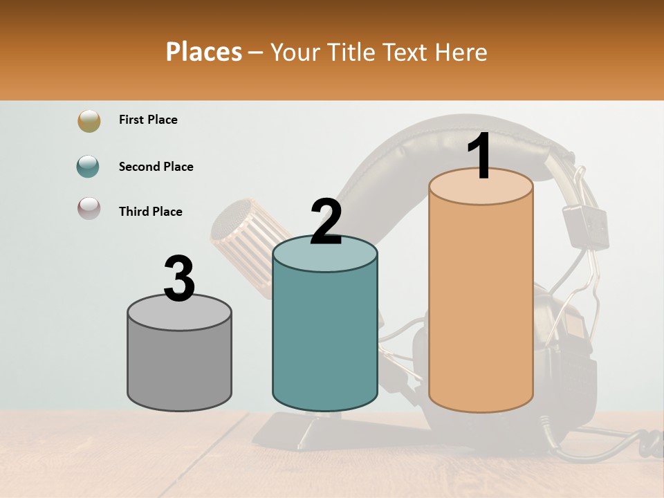 A Microphone And Headphones On A Wooden Table PowerPoint Template