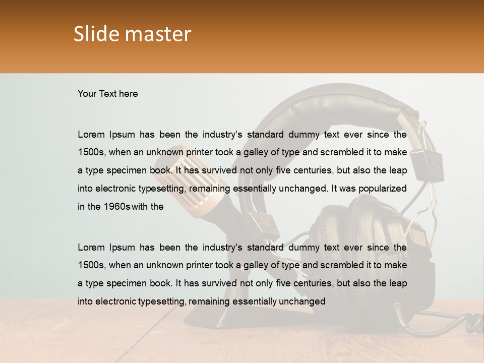 A Microphone And Headphones On A Wooden Table PowerPoint Template