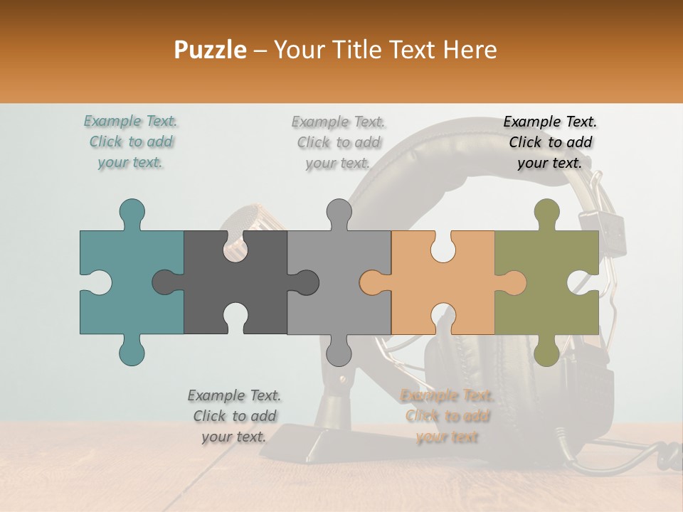 A Microphone And Headphones On A Wooden Table PowerPoint Template