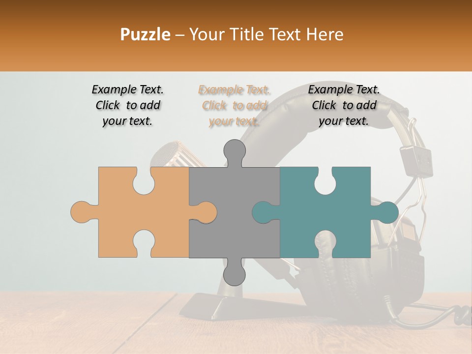 A Microphone And Headphones On A Wooden Table PowerPoint Template