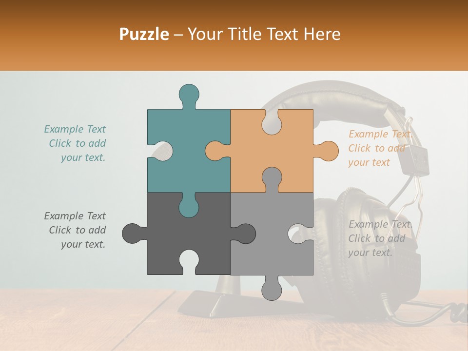 A Microphone And Headphones On A Wooden Table PowerPoint Template