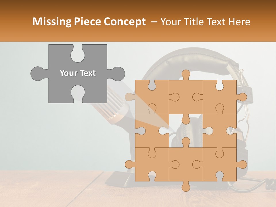 A Microphone And Headphones On A Wooden Table PowerPoint Template