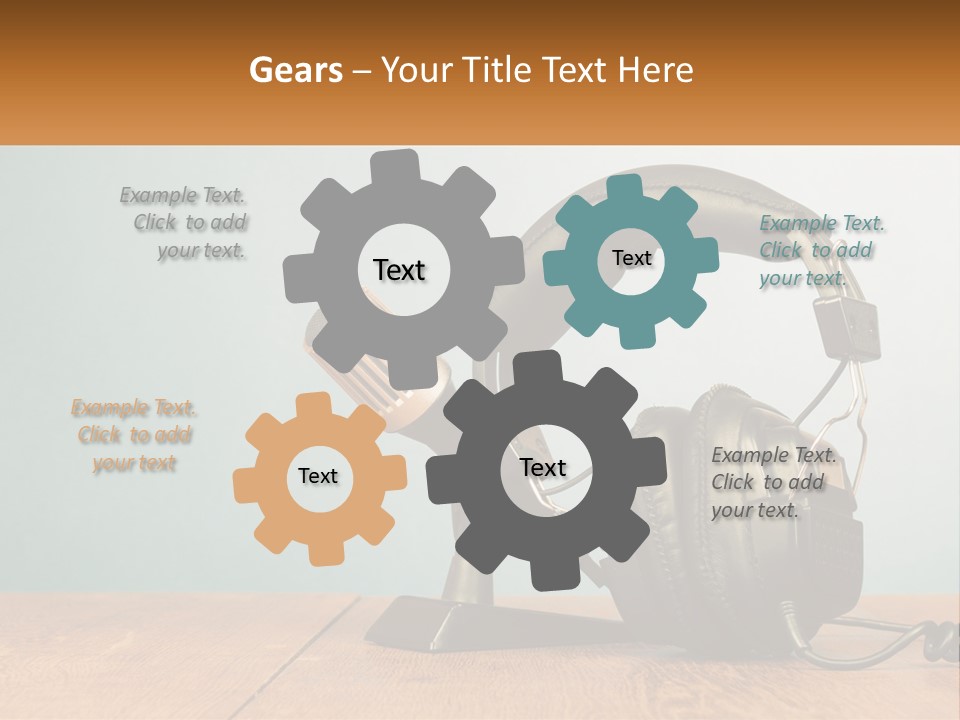 A Microphone And Headphones On A Wooden Table PowerPoint Template