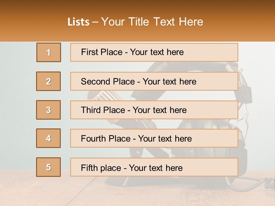 A Microphone And Headphones On A Wooden Table PowerPoint Template