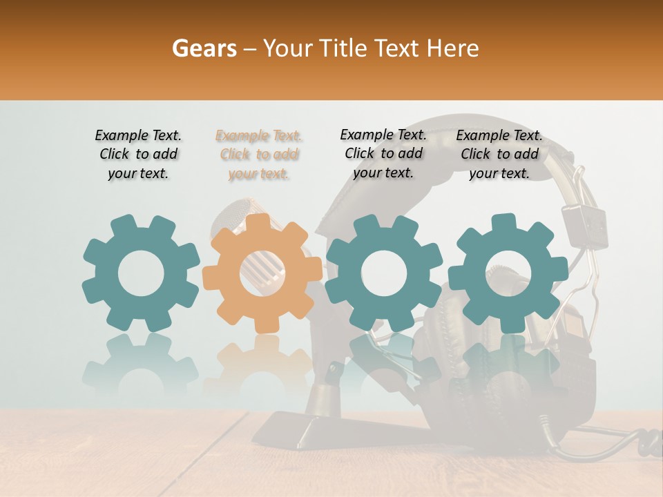 A Microphone And Headphones On A Wooden Table PowerPoint Template