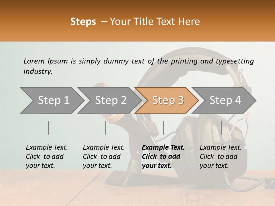 A Microphone And Headphones On A Wooden Table PowerPoint Template