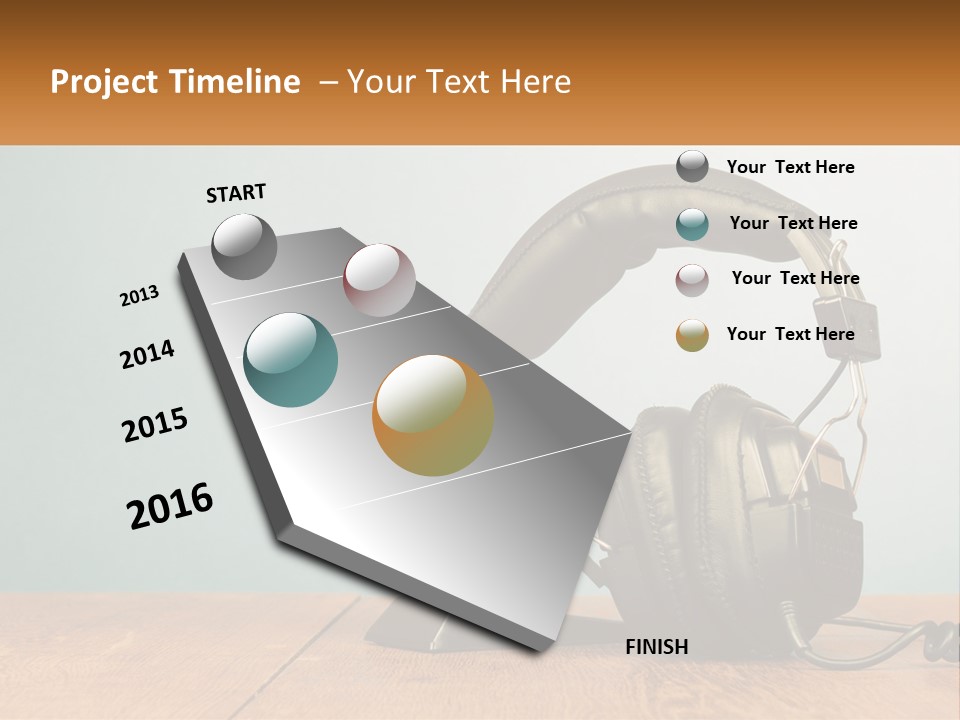 A Microphone And Headphones On A Wooden Table PowerPoint Template