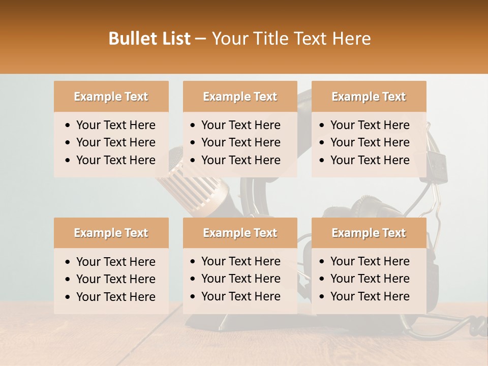 A Microphone And Headphones On A Wooden Table PowerPoint Template