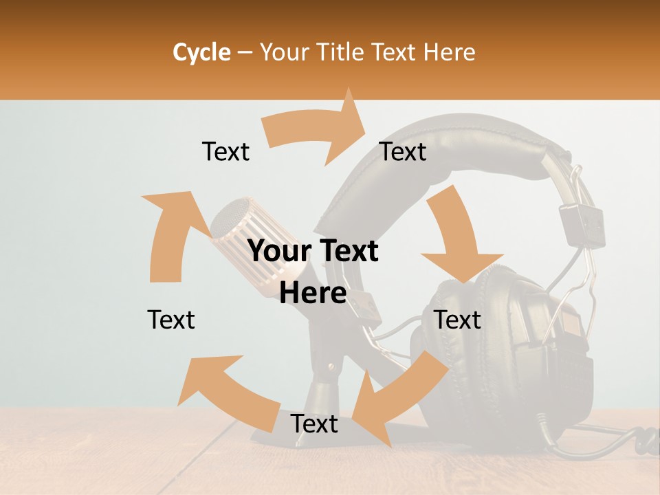 A Microphone And Headphones On A Wooden Table PowerPoint Template