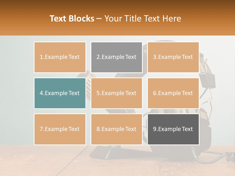 A Microphone And Headphones On A Wooden Table PowerPoint Template