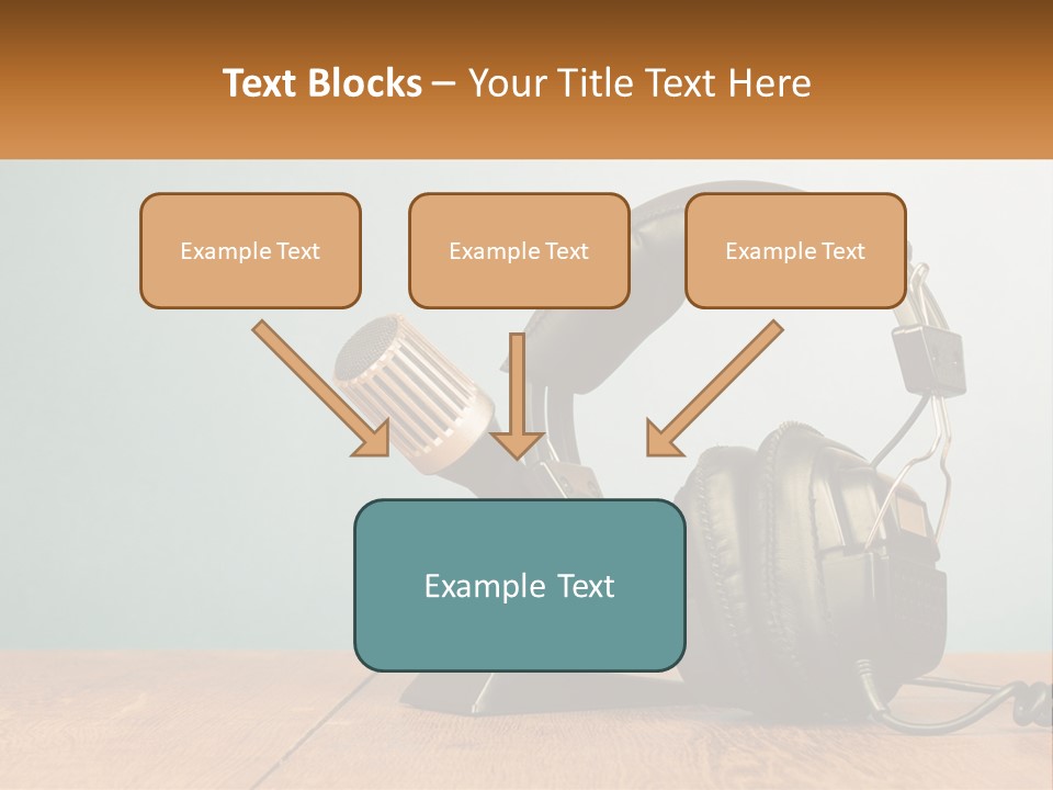 A Microphone And Headphones On A Wooden Table PowerPoint Template