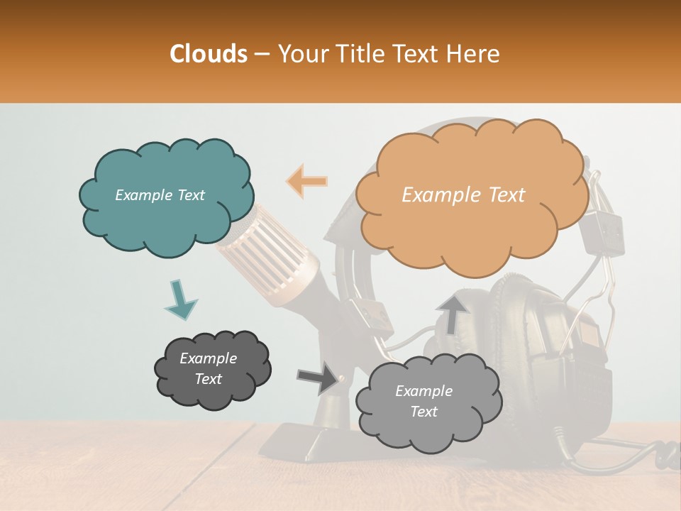 A Microphone And Headphones On A Wooden Table PowerPoint Template