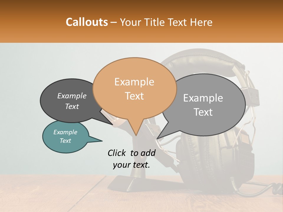 A Microphone And Headphones On A Wooden Table PowerPoint Template