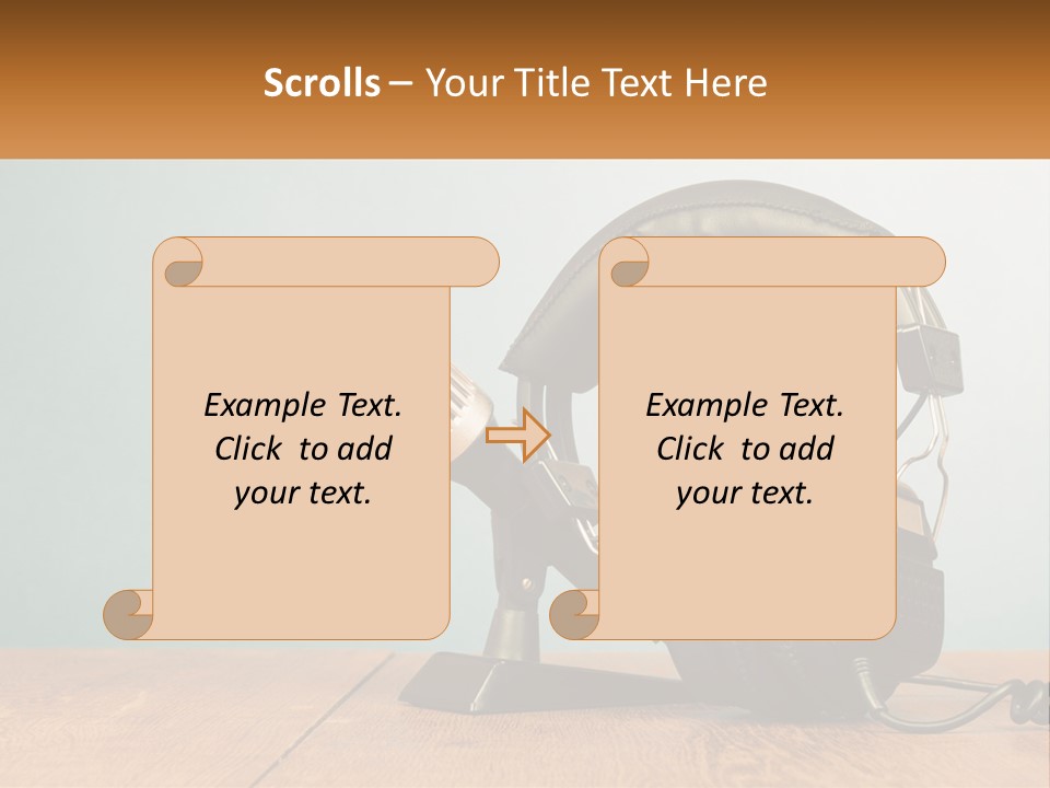A Microphone And Headphones On A Wooden Table PowerPoint Template