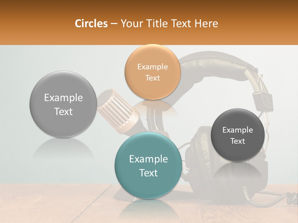 A Microphone And Headphones On A Wooden Table PowerPoint Template