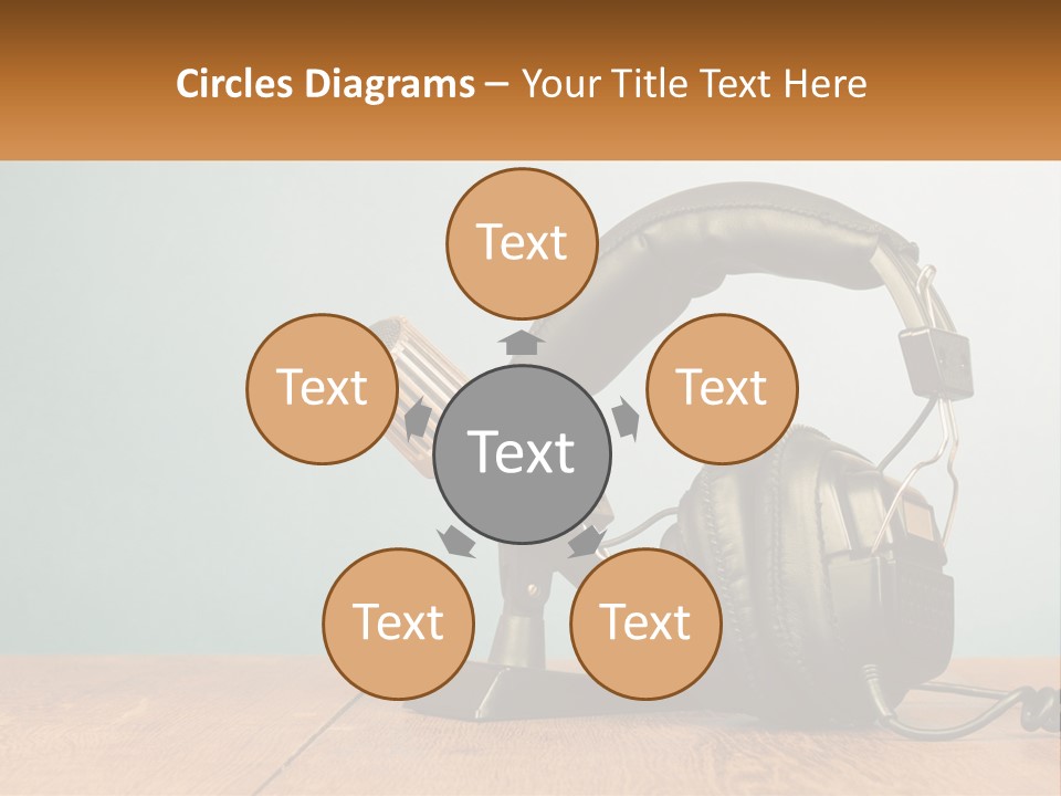 A Microphone And Headphones On A Wooden Table PowerPoint Template