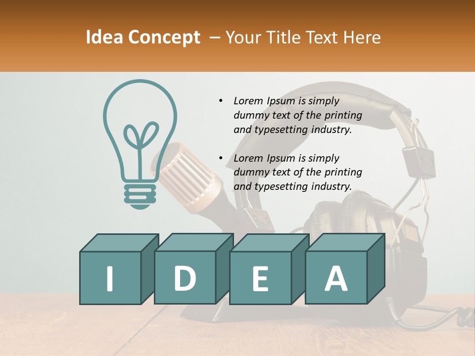 A Microphone And Headphones On A Wooden Table PowerPoint Template