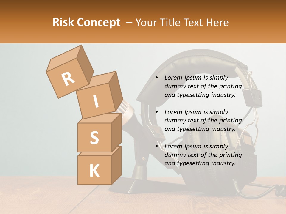 A Microphone And Headphones On A Wooden Table PowerPoint Template