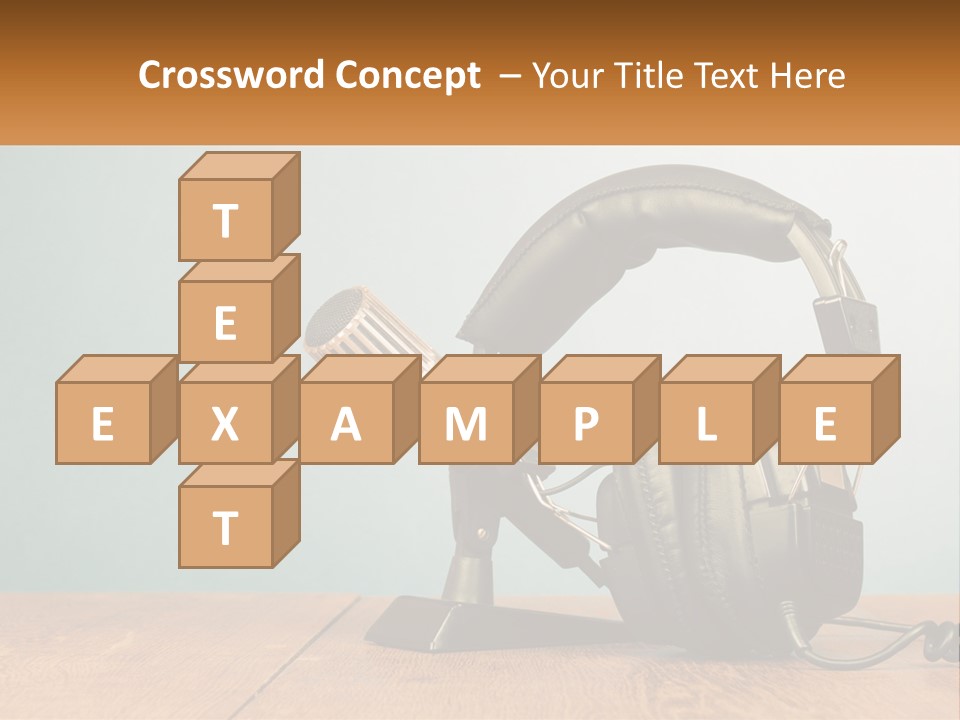 A Microphone And Headphones On A Wooden Table PowerPoint Template