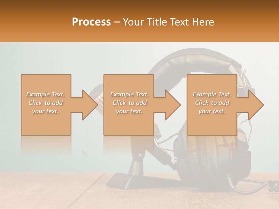 A Microphone And Headphones On A Wooden Table PowerPoint Template