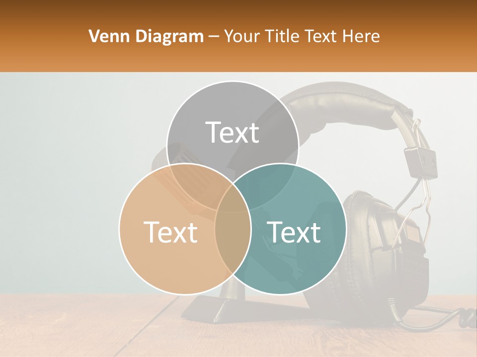 A Microphone And Headphones On A Wooden Table PowerPoint Template