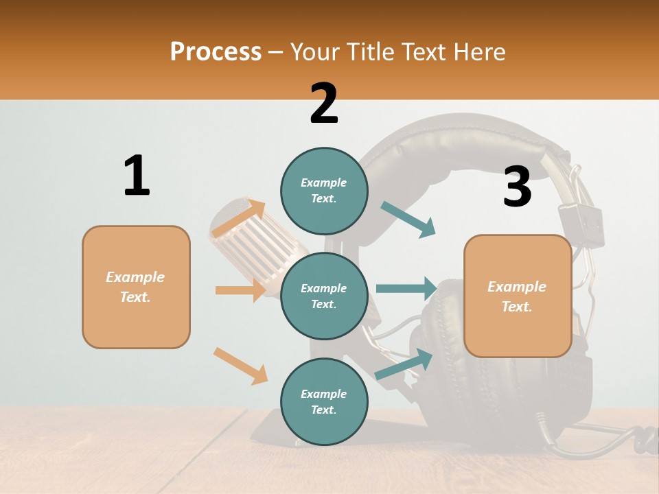 A Microphone And Headphones On A Wooden Table PowerPoint Template