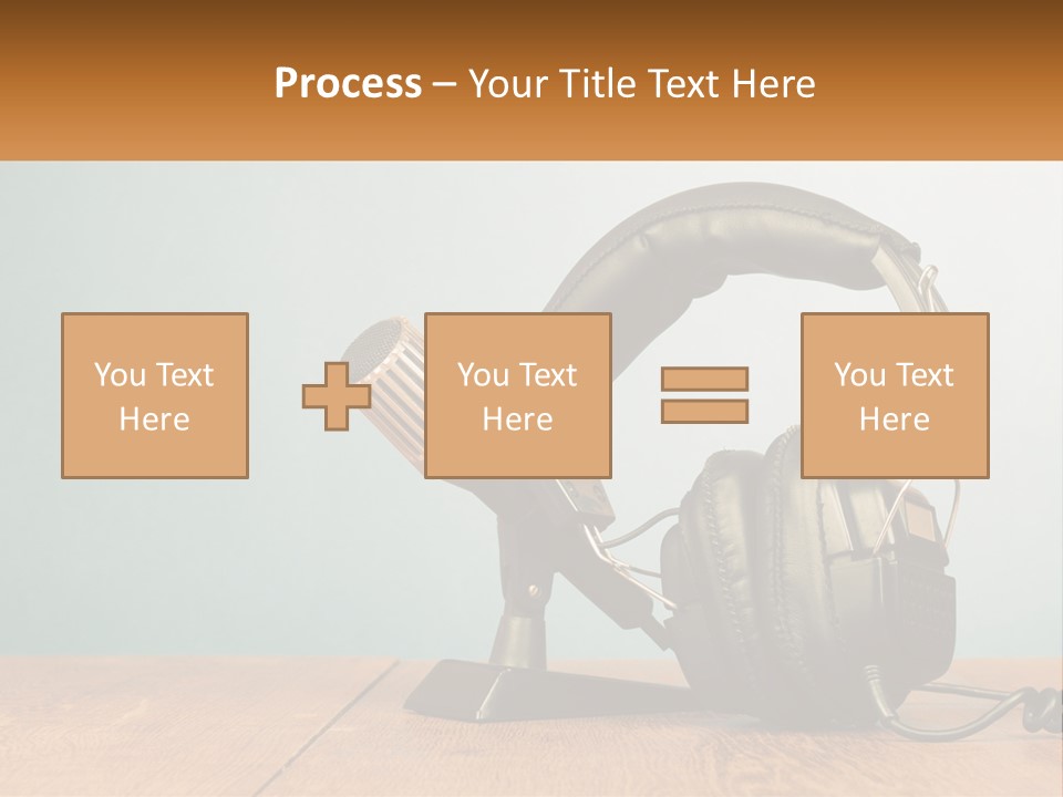 A Microphone And Headphones On A Wooden Table PowerPoint Template