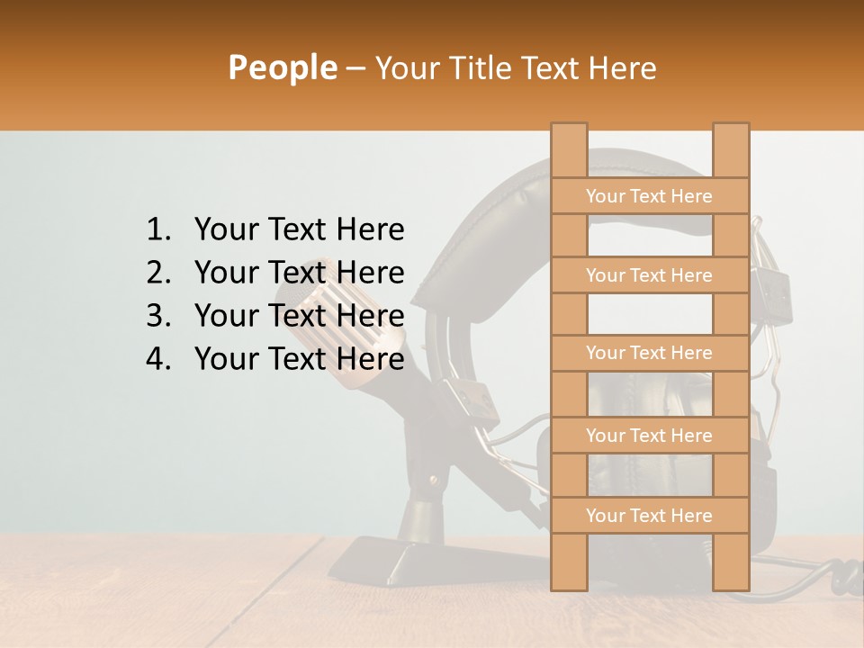 A Microphone And Headphones On A Wooden Table PowerPoint Template